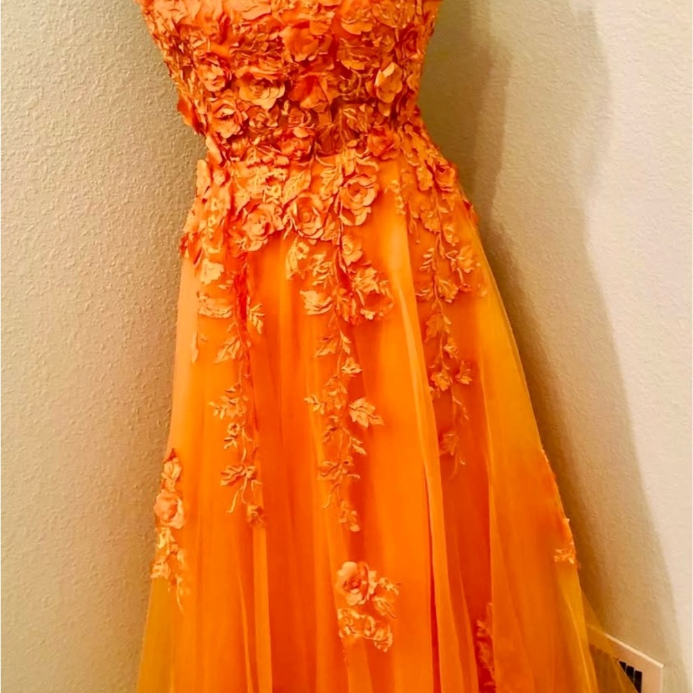 Orange Floral Embellished Gown